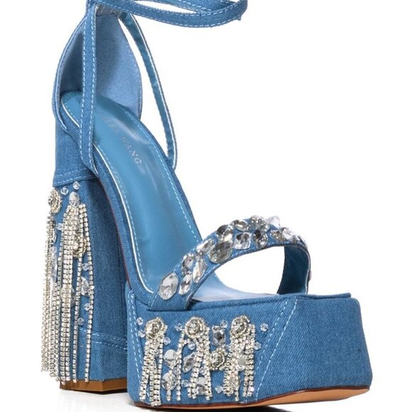 AZALEA WANG "NOBODY DOES IT BETTER" RHINESTONE FRINGE CHUNKY HEEL (BRAND NEW ! - Picture 6 of 9